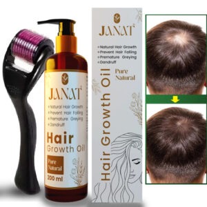 Janat hair oil with Derma Roller | Promotes Hair Growth & Reduces Acne Scars | With 540 Titanium Alloy Needles | Safe & Effective to Use